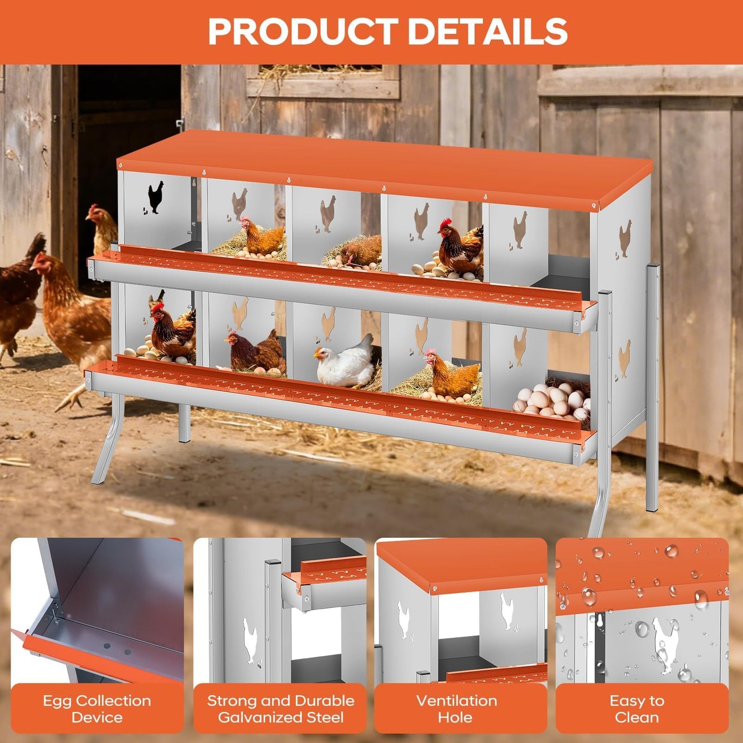 Garvee Chicken Nesting Box, 10 Compartments Nesting Box for Chickens