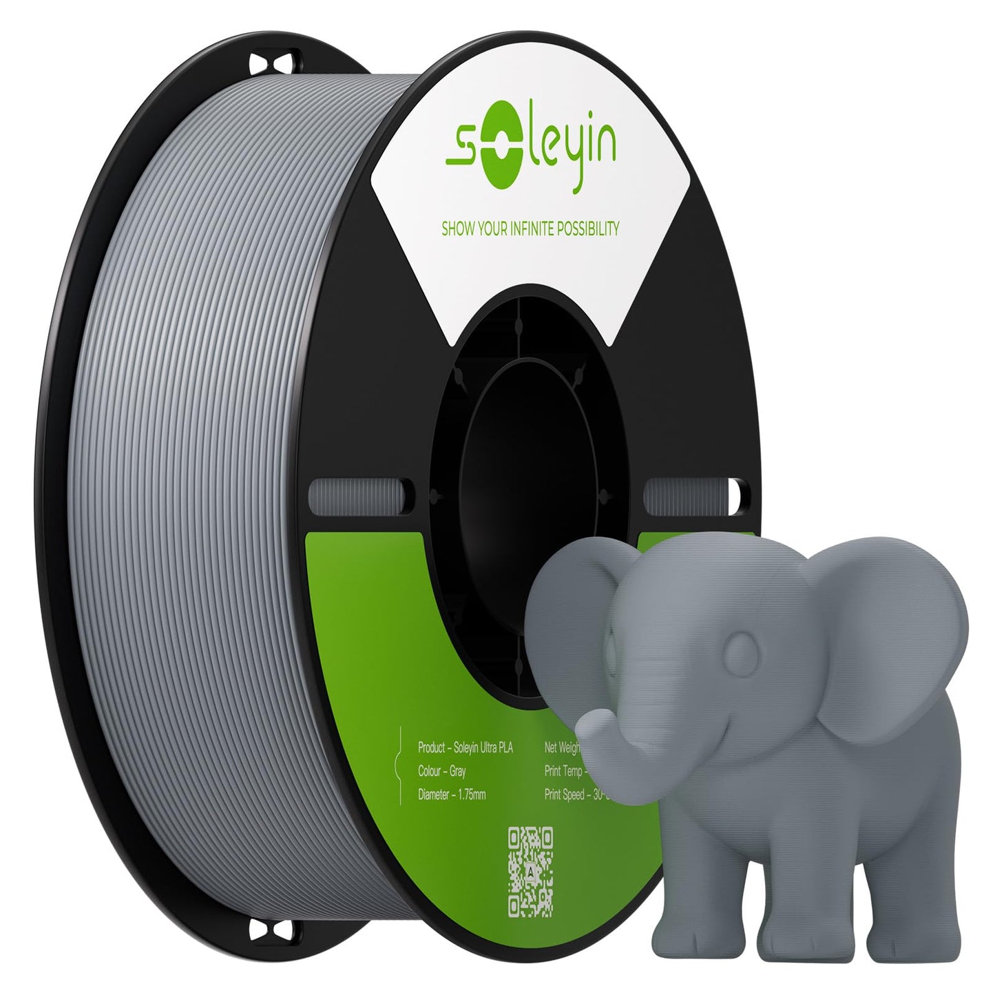 Soleyin PLA Filament 1.75mm, 1kg Spool (2.2lbs), Gray