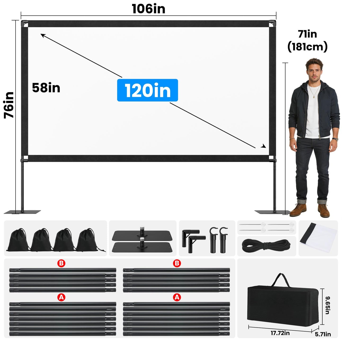120inch Projector Screen Front/Rear16:9 4K HD