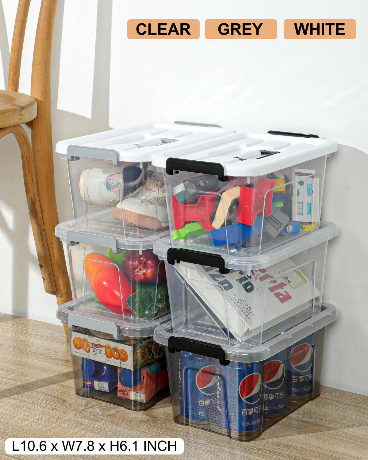 Plastic Storage Bins with Lids 6 Pack Storage Organizer, 7 Quart, Clear