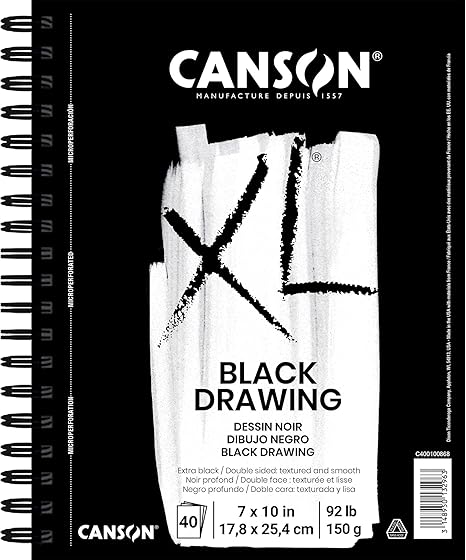 Canson XL Series Drawing Paper, Black, Wirebound Pad, 7x10 inches, 40 Sheets (92lb/150g)