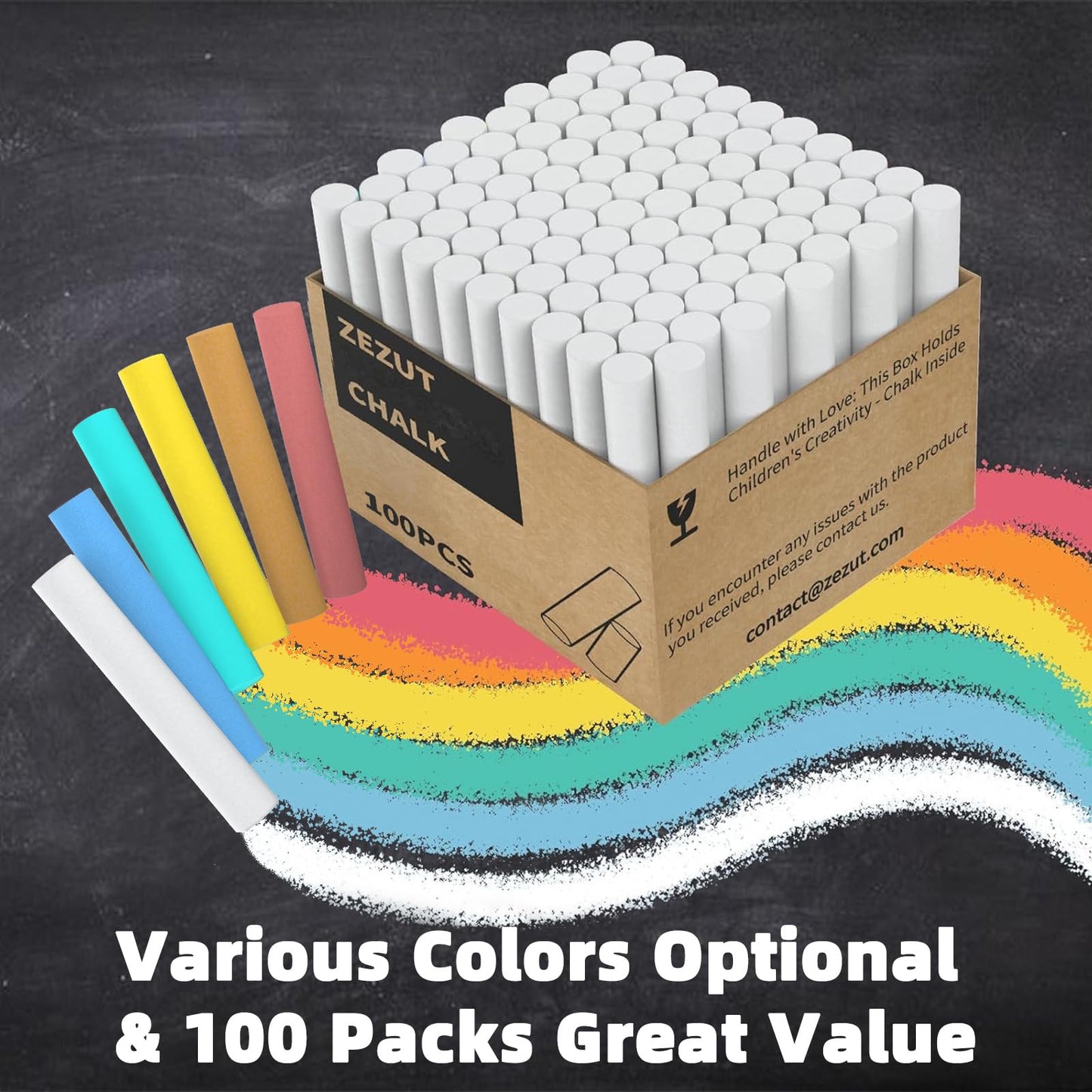 ZEZUT White Chalk 100PCS, Low Dust Chalks Stick