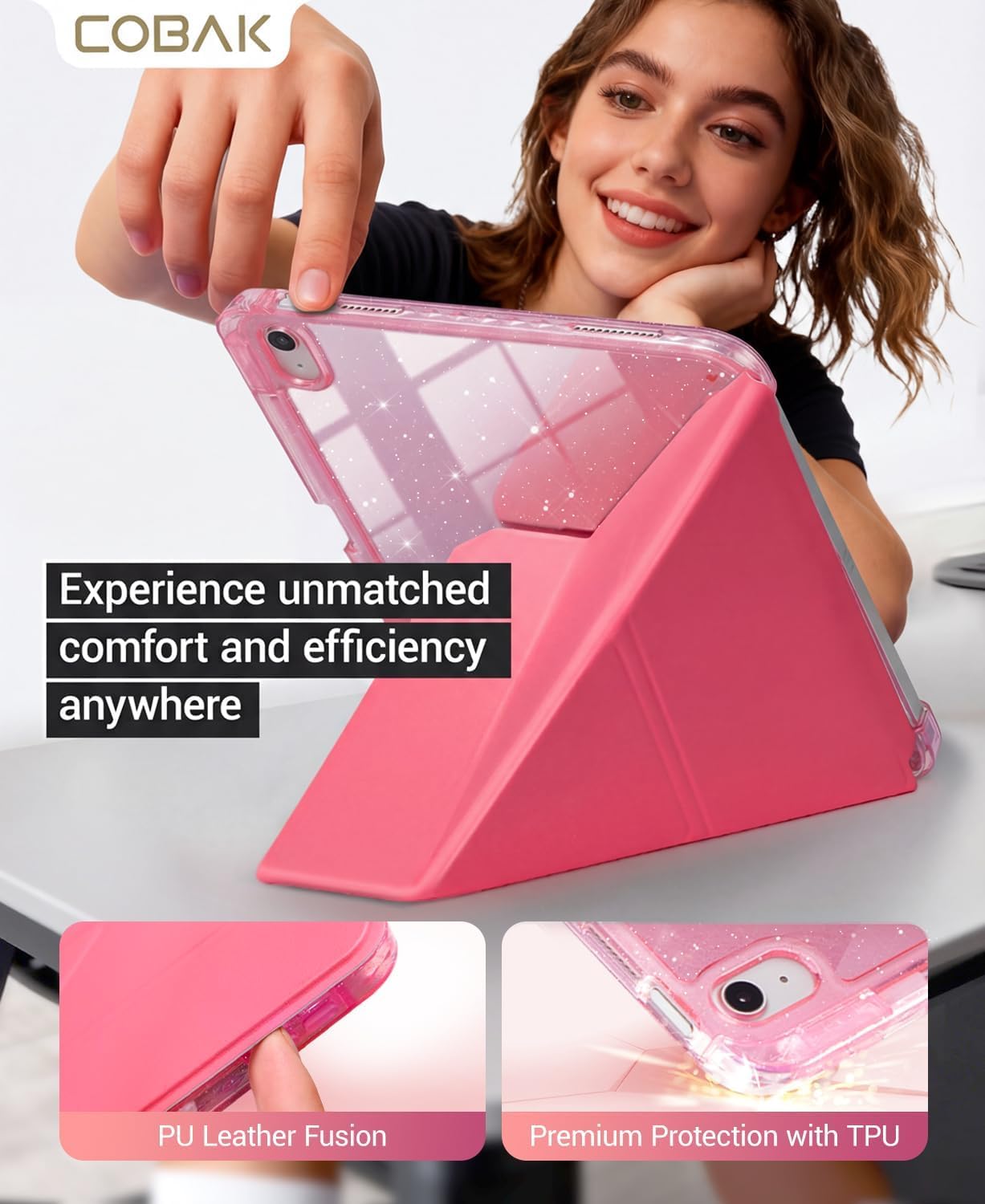CoBak Case for iPad (A16) 11th Generation, iPad 10th Gen, Pink Glitter