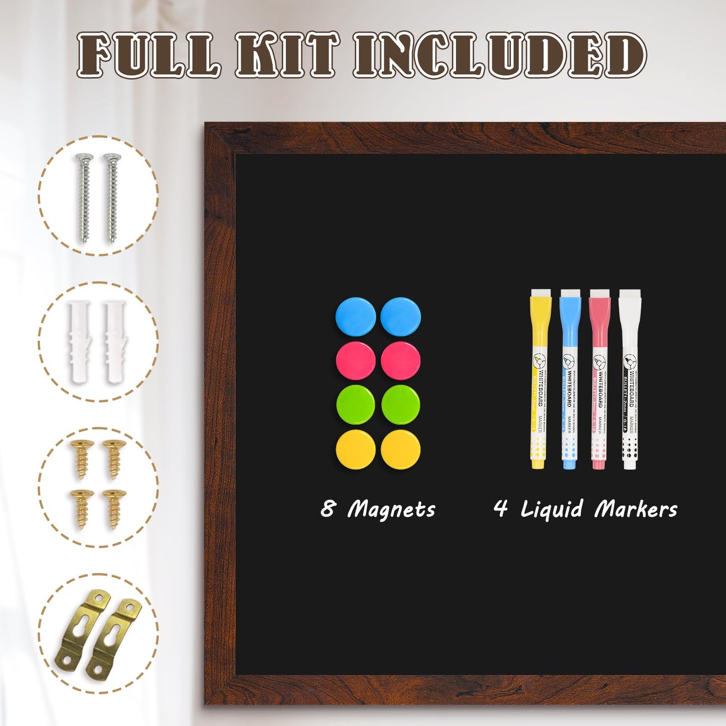 4 THOUGHT Magnetic Chalk Board 36" x 24", Rustic Brown