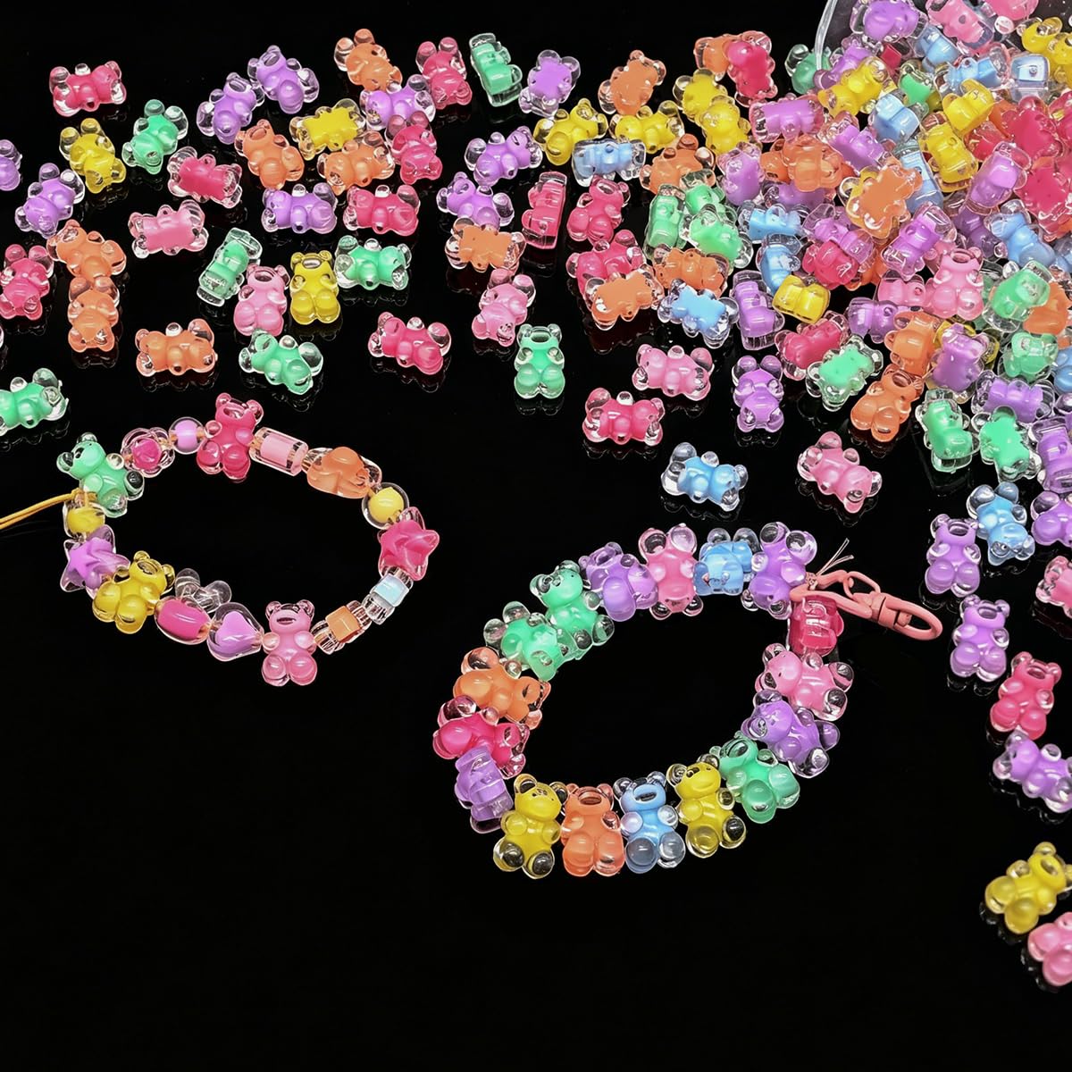 200Pcs Candy Cute Kandi Beads for Jewelry Making Bracelet Key Chains (Bear)