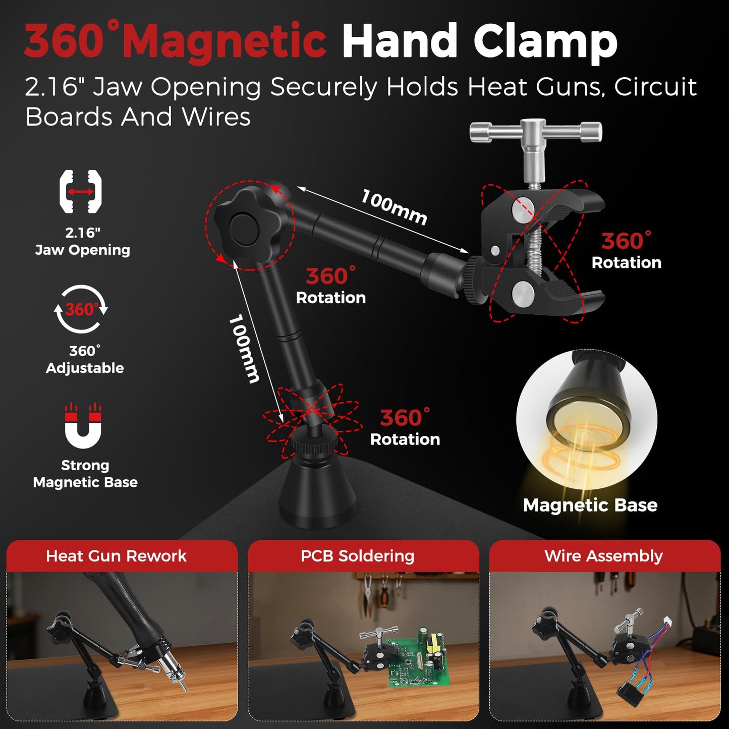 NOEVSBIG Helping Hands Soldering Station with 5X Magnifying Lamp, 360° Super Clamp