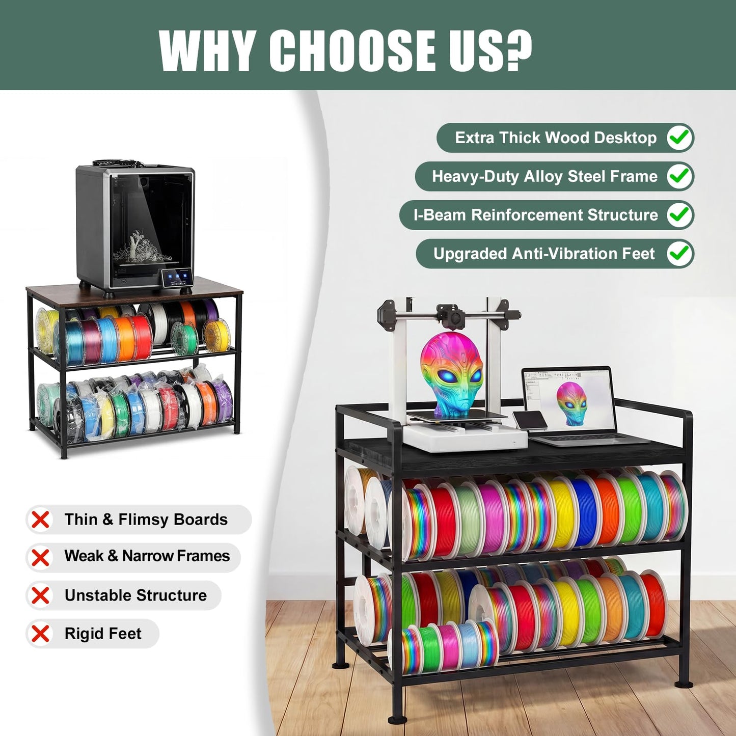 3D Printer Stand with Filament Storage Heavy Duty Metal