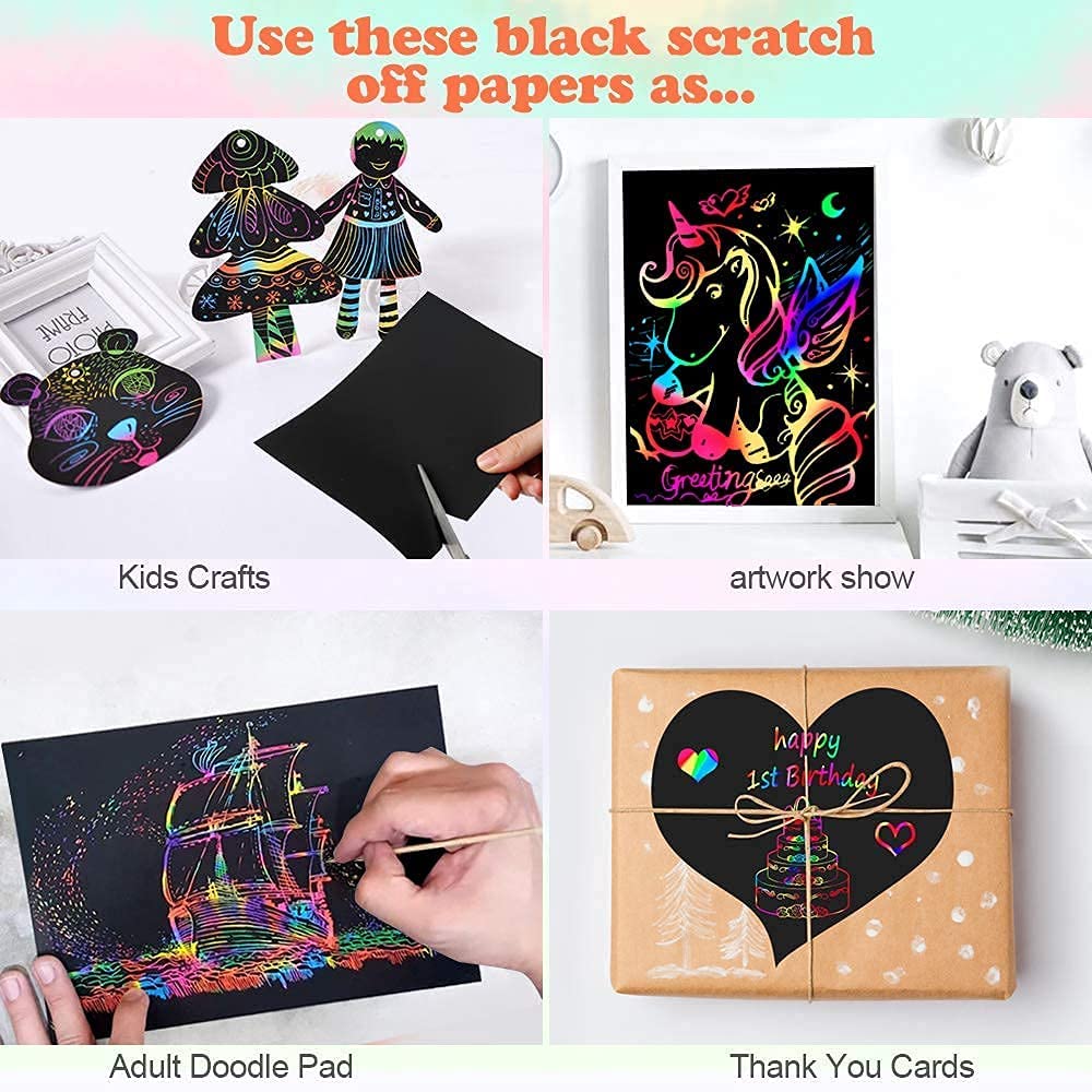 Mocoosy 60 PCS Rainbow Scratch Art Paper