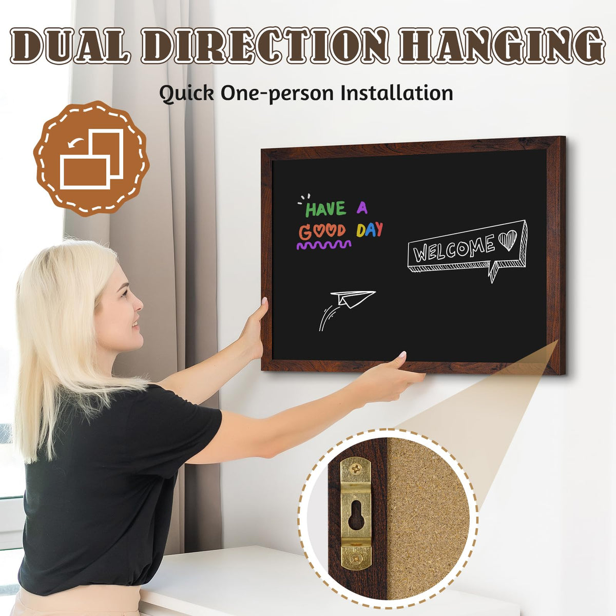 4 THOUGHT Magnetic Chalk Board 36" x 24", Rustic Brown