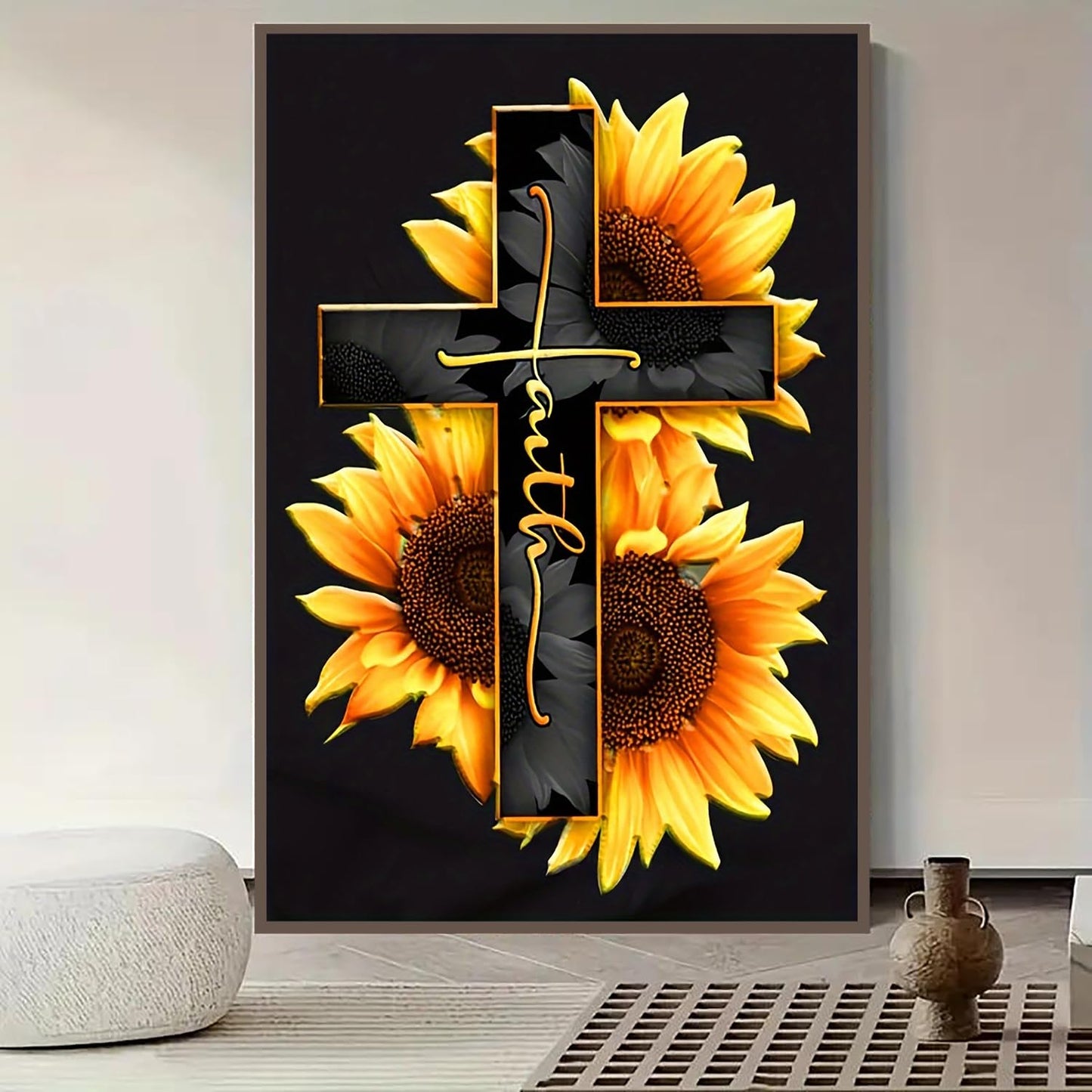5D Diamond Painting Kit, Cross Sunflower Paint by Diamond Art Kit