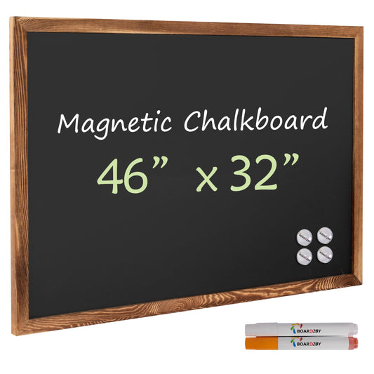 Board2by Large Magnetic Chalkboard Black Board 46 x 32 in, Rustic Brown