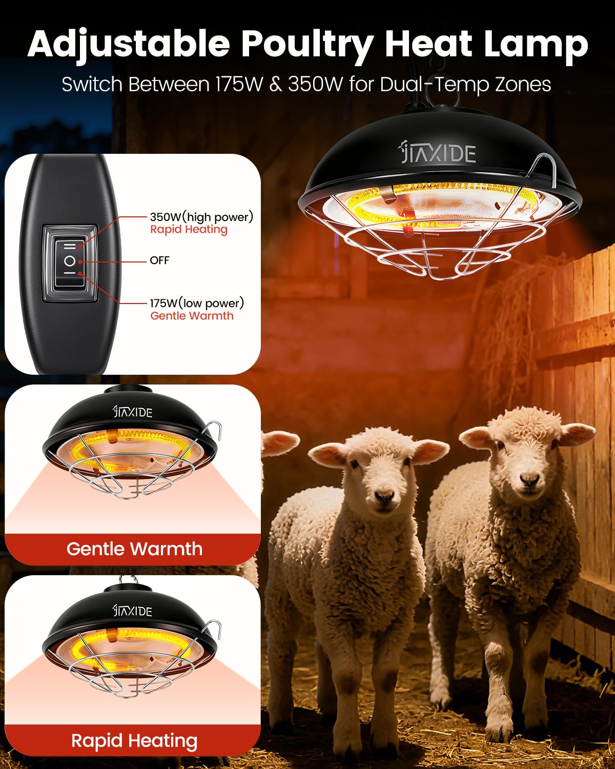350W Dual-Mode Heat Lamp for Chicks, Poultry & Ducklings