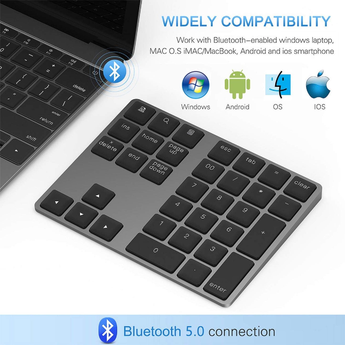 Bluetooth Number Pad, Aluminum Rechargeable Wireless Numeric Keypad