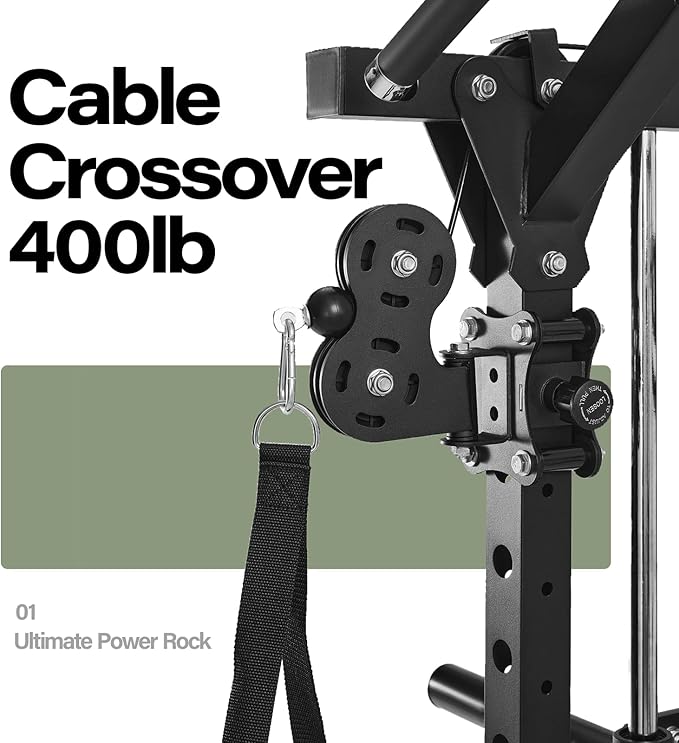Home Gym Squat Rack with Workout Set- Weight Bar, Dual LAT Pull-Down Systems & Cable Crossover Machine for Full-Body Workouts