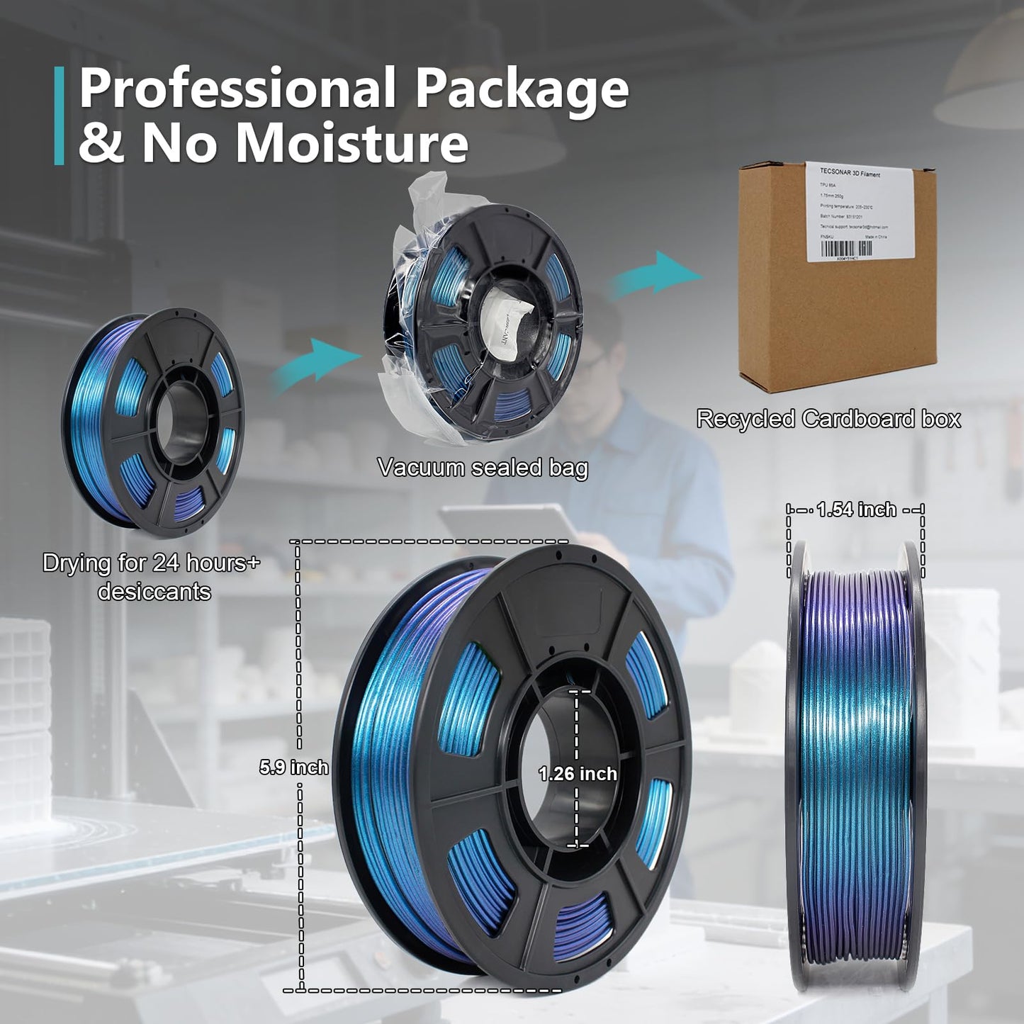 Tecsonar Chameleon TPU Filament 1.75mm, 250g（0.25kg), TPU Chameleon Color Blue