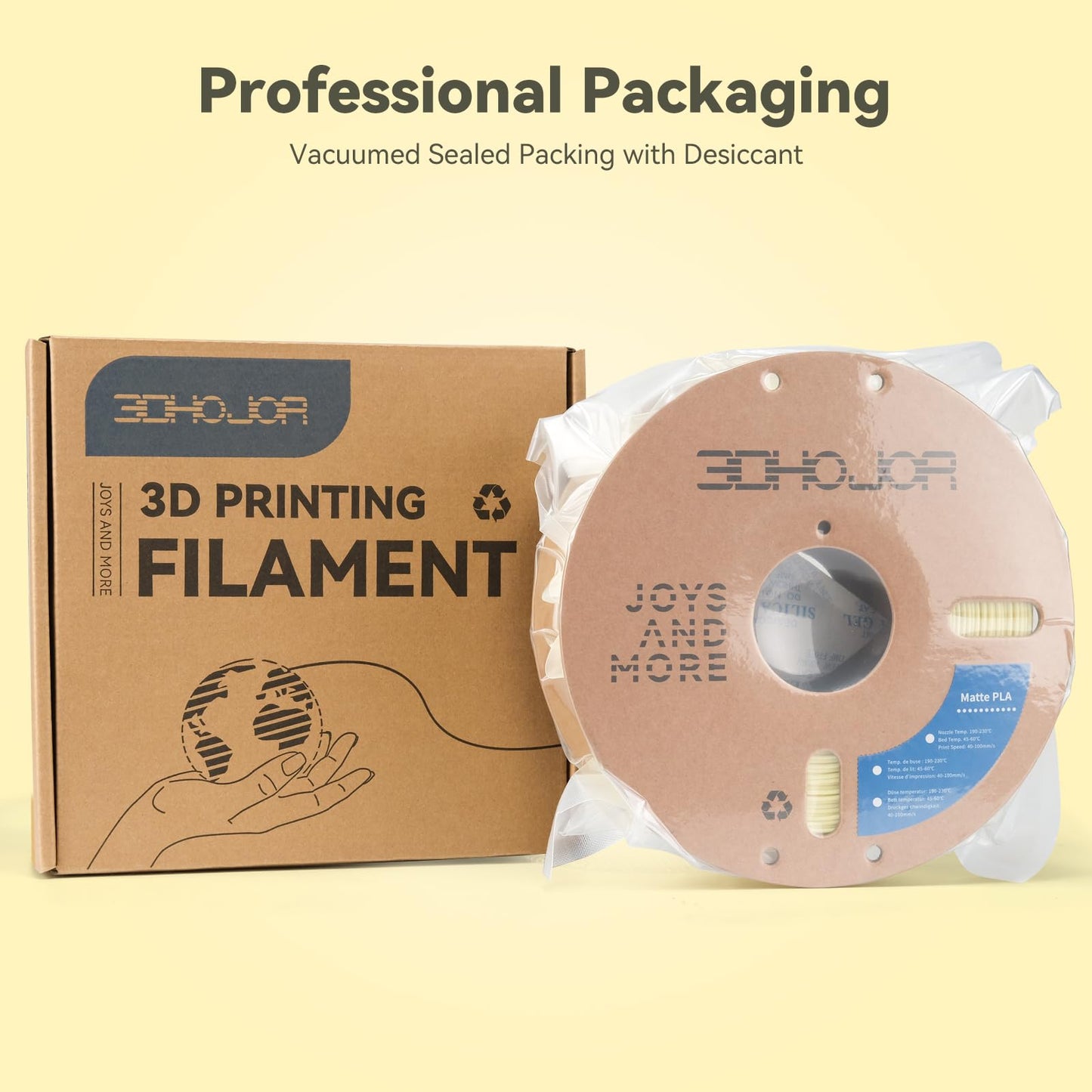 3DHoJor Matte PLA Filament 1.75mm, 3D Filament-Almond Yellow
