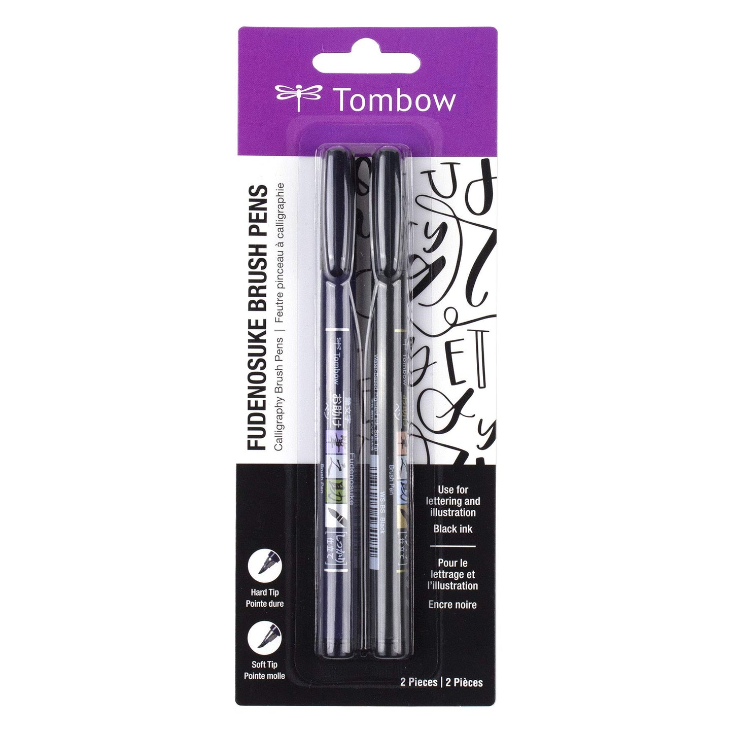 Tombow 62038 Fudenosuke Brush Pen, 2-Pack, calligraphy