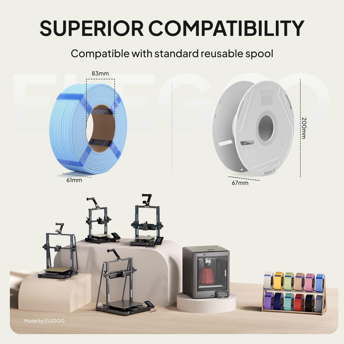 ELEGOO Matte PLA Refill 3D Printer Filament Bundle 1.75mm Black 4KG