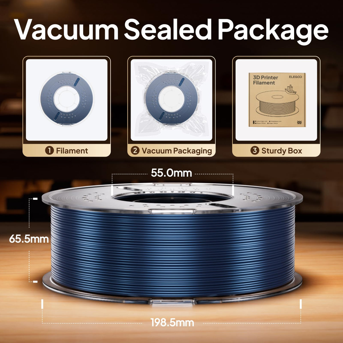 ELEGOO PLA 3D Printer Filament 1.75mm Metallic Blue 1KG