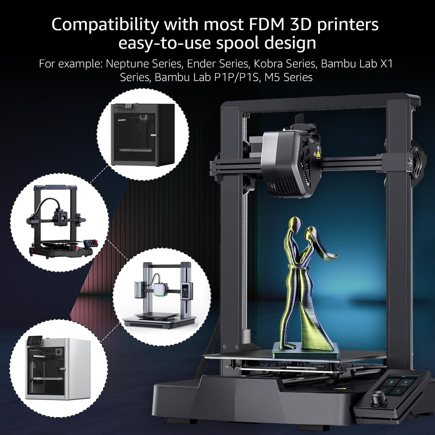 Silk 3D Printing Filament PLA+ Dual Color Black Series Bundle 4-Pack