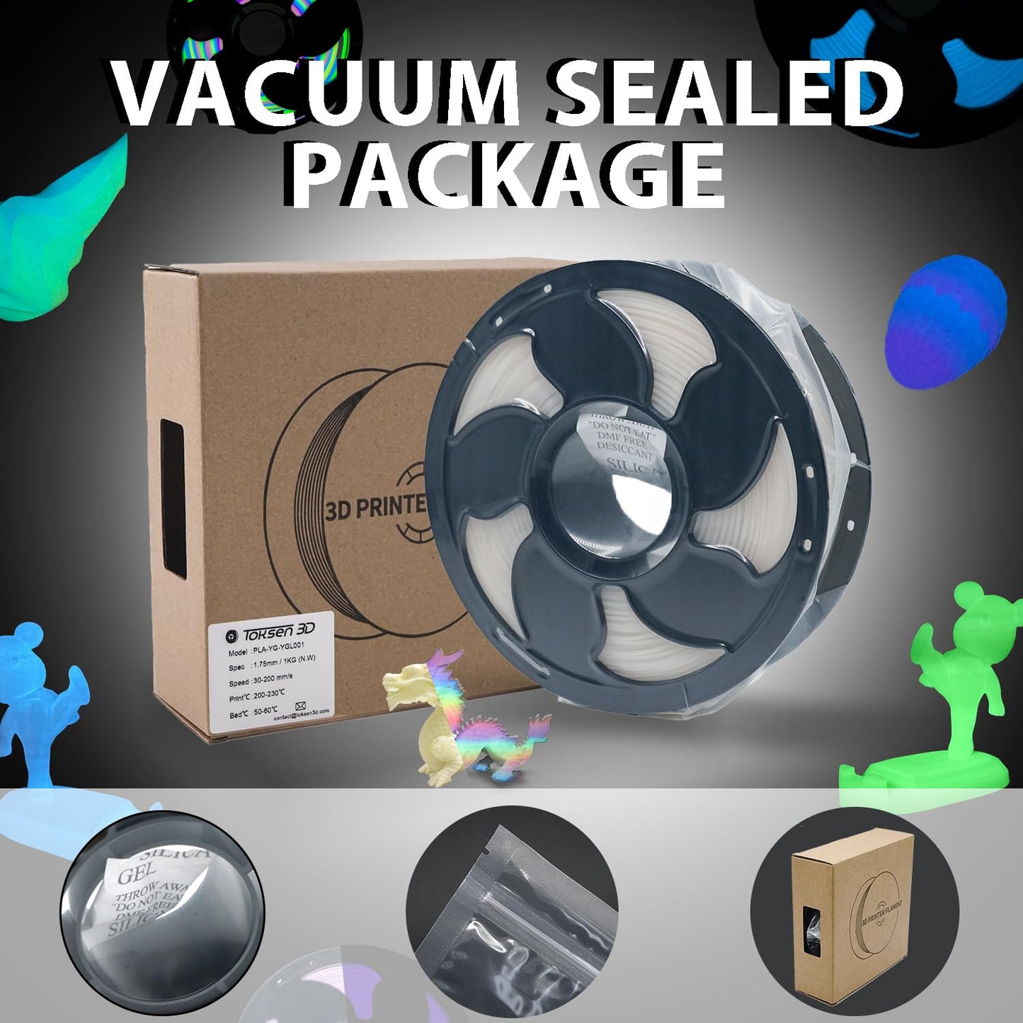 Glow Green in The Dark 1.75mm PLA Filament, 0.25kg