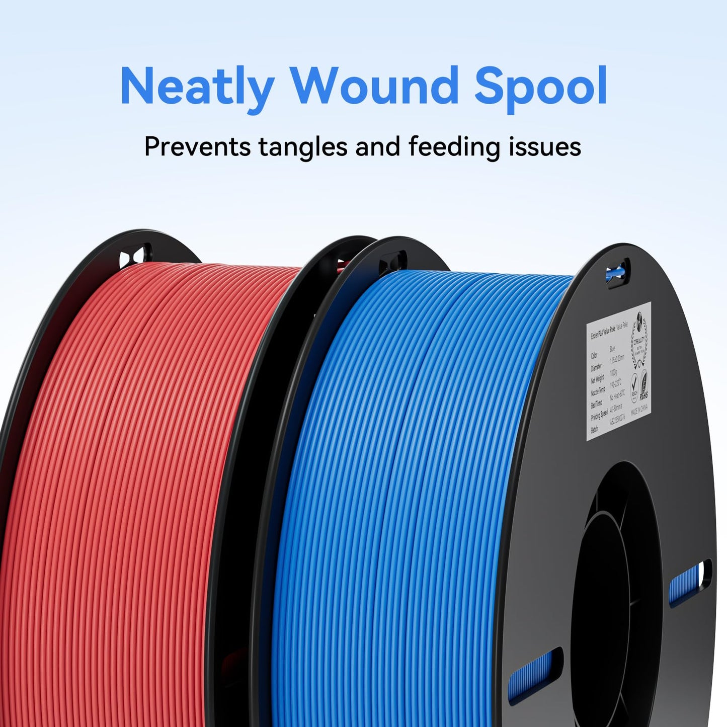 Creality PLA Filament 1.75mm PLA 3D Printer Filament, 2kg Cardboard Spool (4.4lbs), (Red & Blue 2-Pack)
