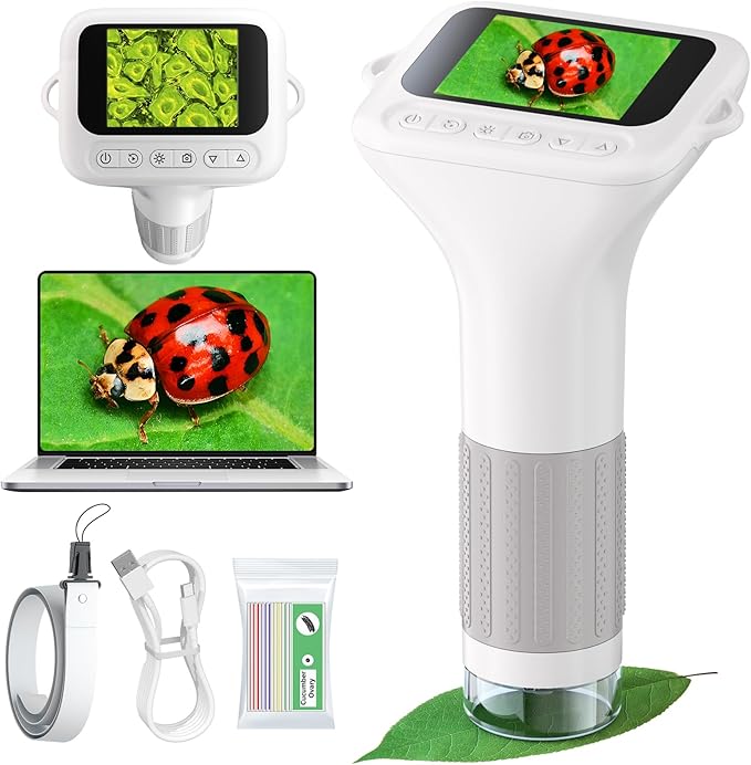 Odatay Microscope for Kids with 12 Slides, 100X-1000X 1080P Digital Handheld Kids Microscope, Mini Portable Pocket Miniscope Science Toys Gifts for 3+ 4 5 6 7 8 9 10 11 12 Year Old Boys Girls, Pink