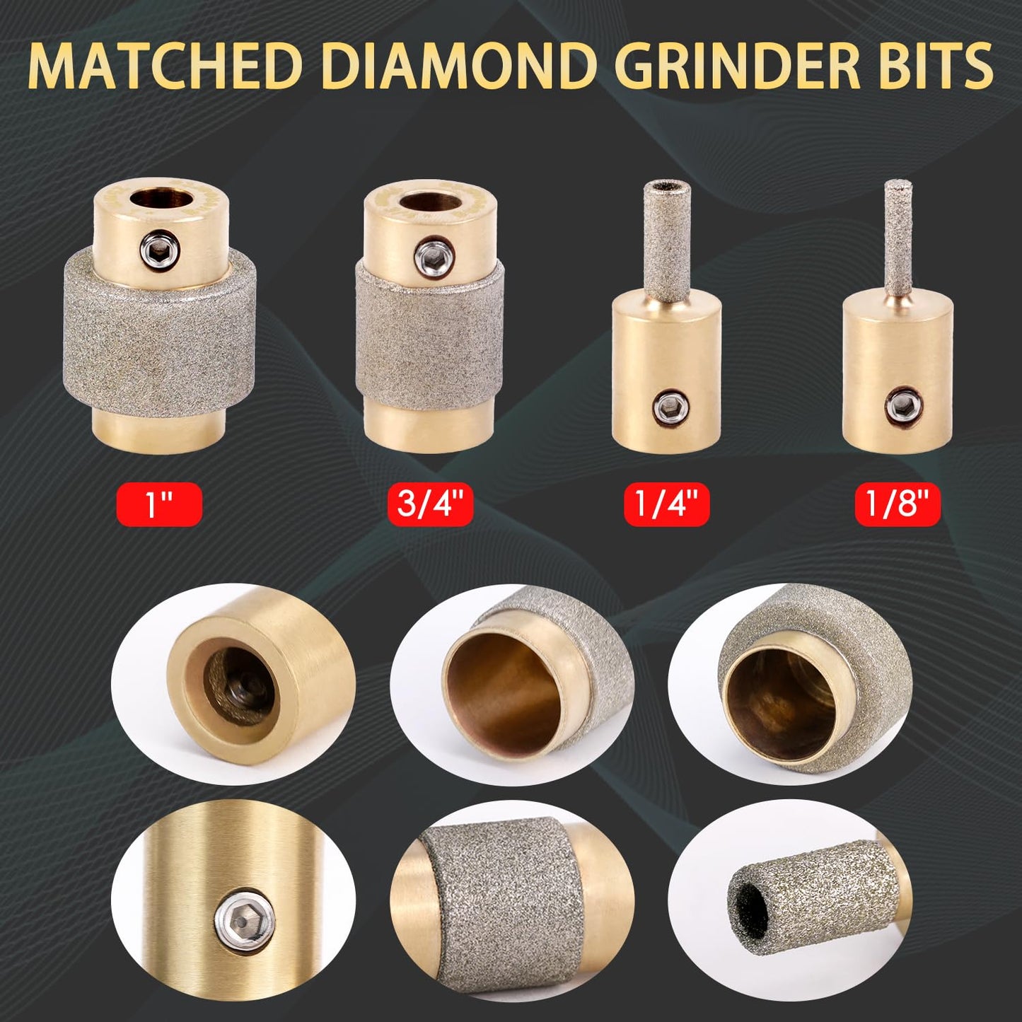Combination Set 1 3/4 1/4 1/8 Inch Diamond Grinder Bit Head Tools Brass Core Stained Glass Grinder Bits & Diamond Grinder Bit Head Tools, Tools and Supplies for Stained Glass (4)