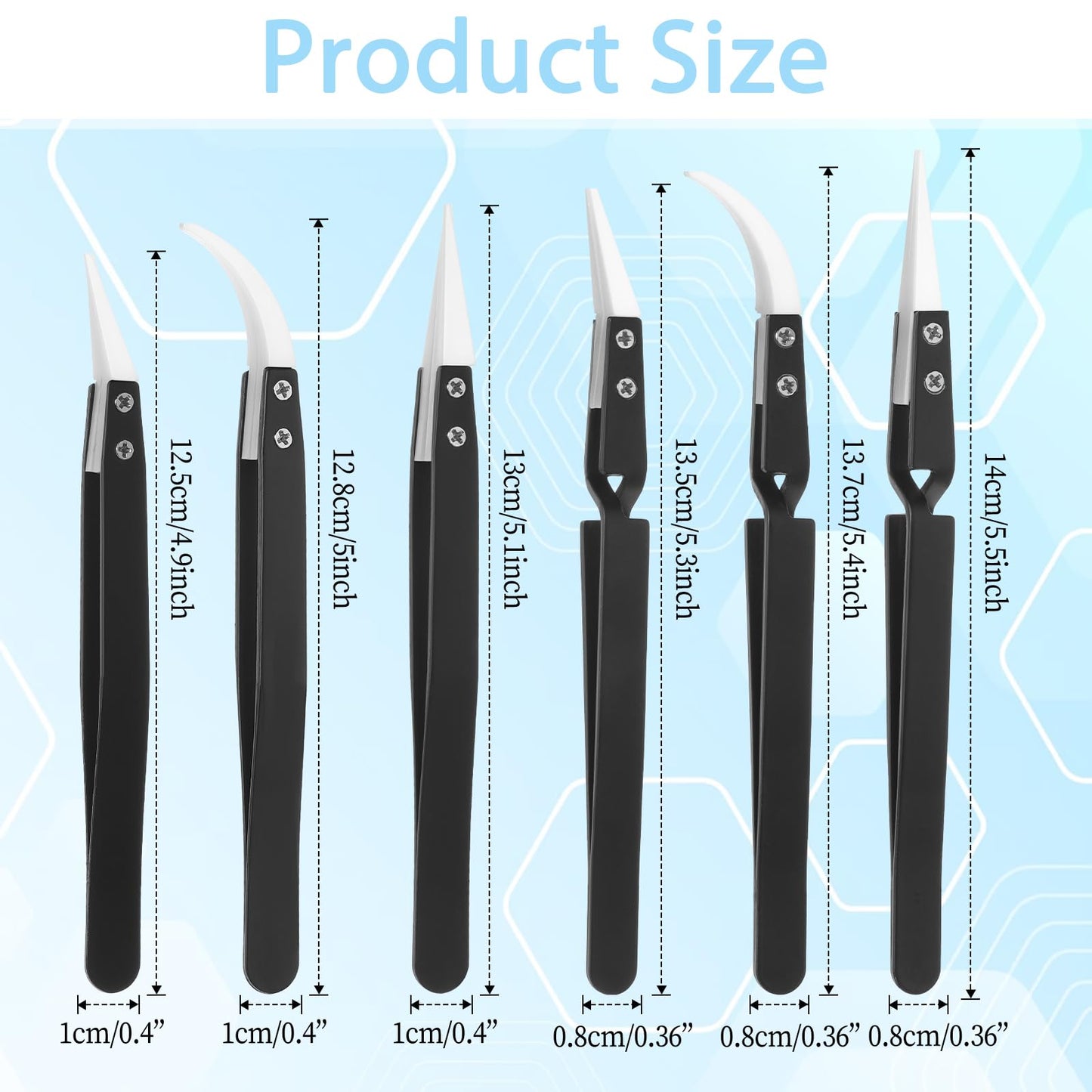 6 Pcs Precision Reverse Ceramic Tweezers Black Non-Conductive Solder Tweezer Anti-Magnetic Pointed & Curved Tips Heat-resistant Tweezer Set for Solder Pinching Coils