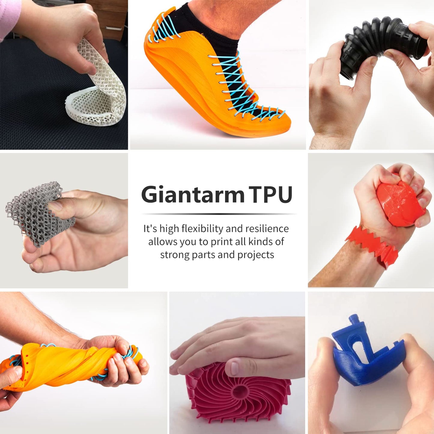 Flexible Soft- GIANTARM TPU Filament 1.75mm,  Black, 95A 1kg Spool (2.2 lbs.)
