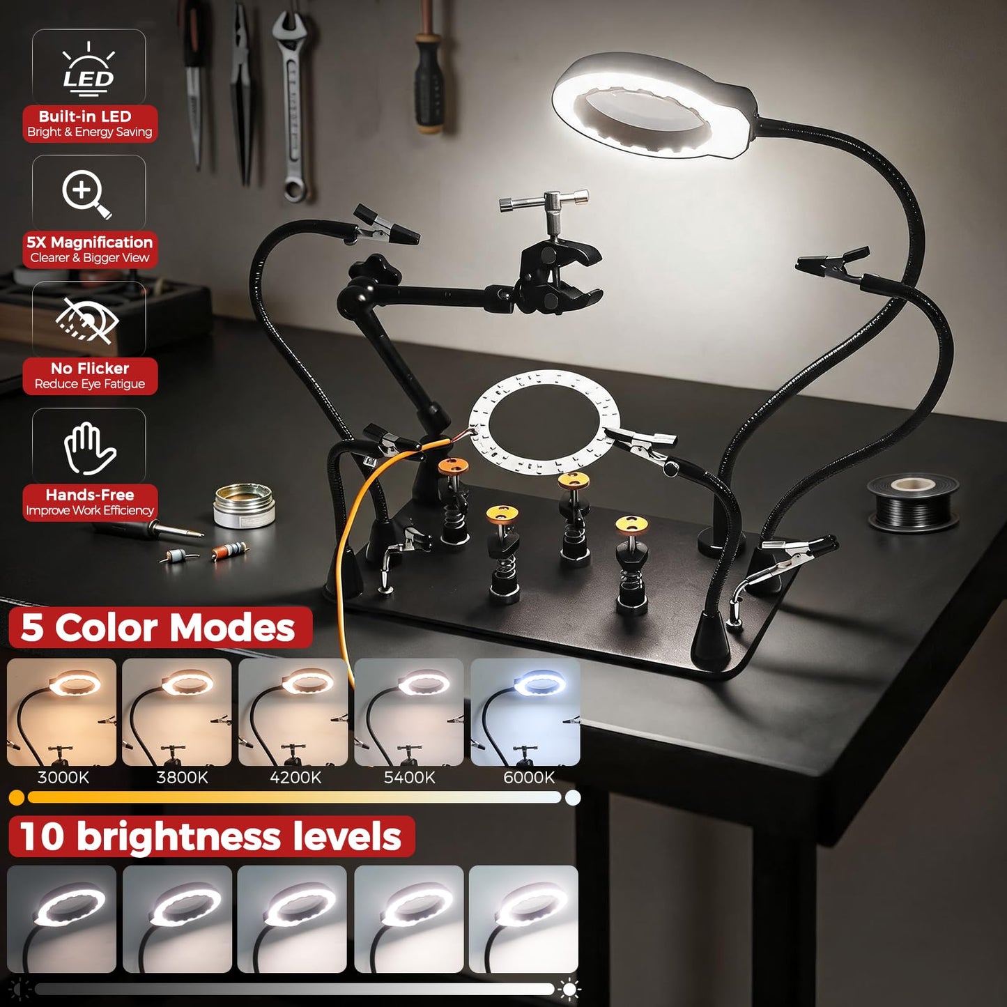 NOEVSBIG Helping Hands Soldering Station with 5X Magnifying Lamp, 360° Super Clamp