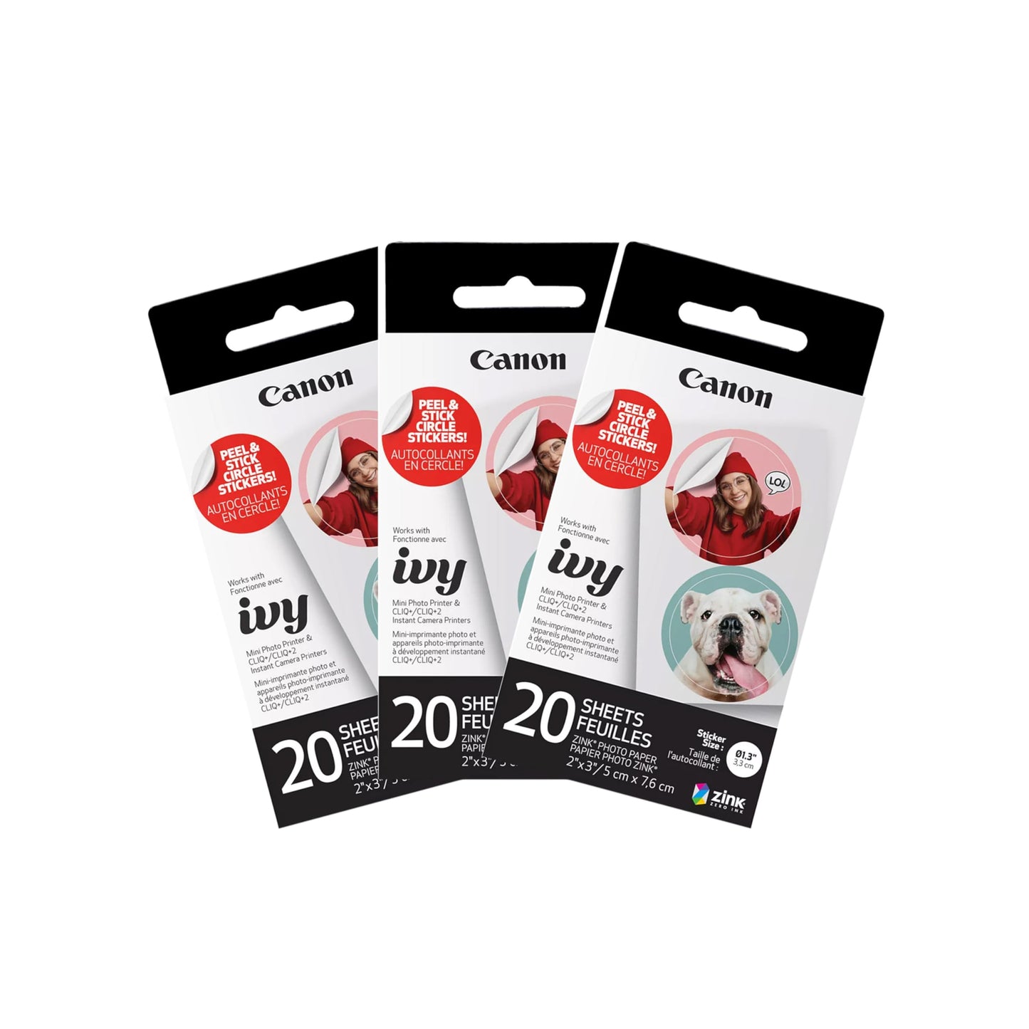 Canon Ivy Zink Pre-Cut Circle Sticker Paper 20 Sheets Pack (Pack of 3) Compatible with Canon Ivy Mini Photo Printer and CLIQ+/CLIQ+2
