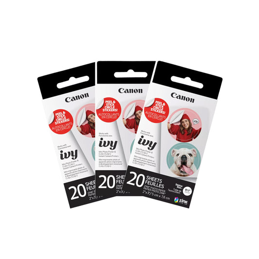 Canon Ivy Zink Pre-Cut Circle Sticker Paper 20 Sheets Pack (Pack of 3) Compatible with Canon Ivy Mini Photo Printer and CLIQ+/CLIQ+2