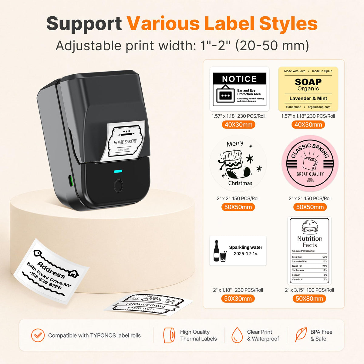 TYPONOS PM240 Label Maker Machine with 3 Tapes, Label Printer Black, Set 2