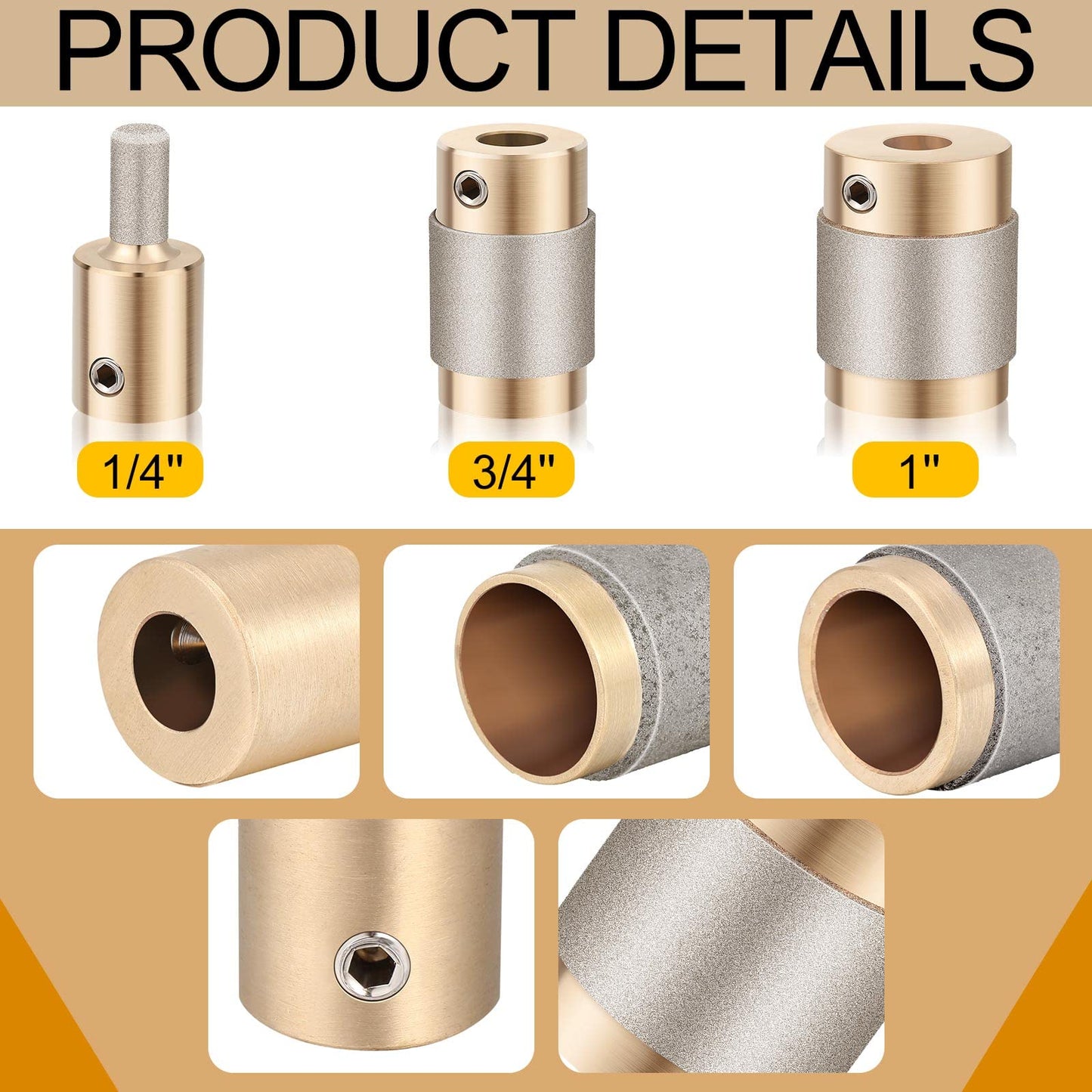 Glass Grinder Bits - Diamond Drill Set, 3 Sizes (1 Inch, 3/4 Inch, 1/4 Inch) for Stained Glass Tools