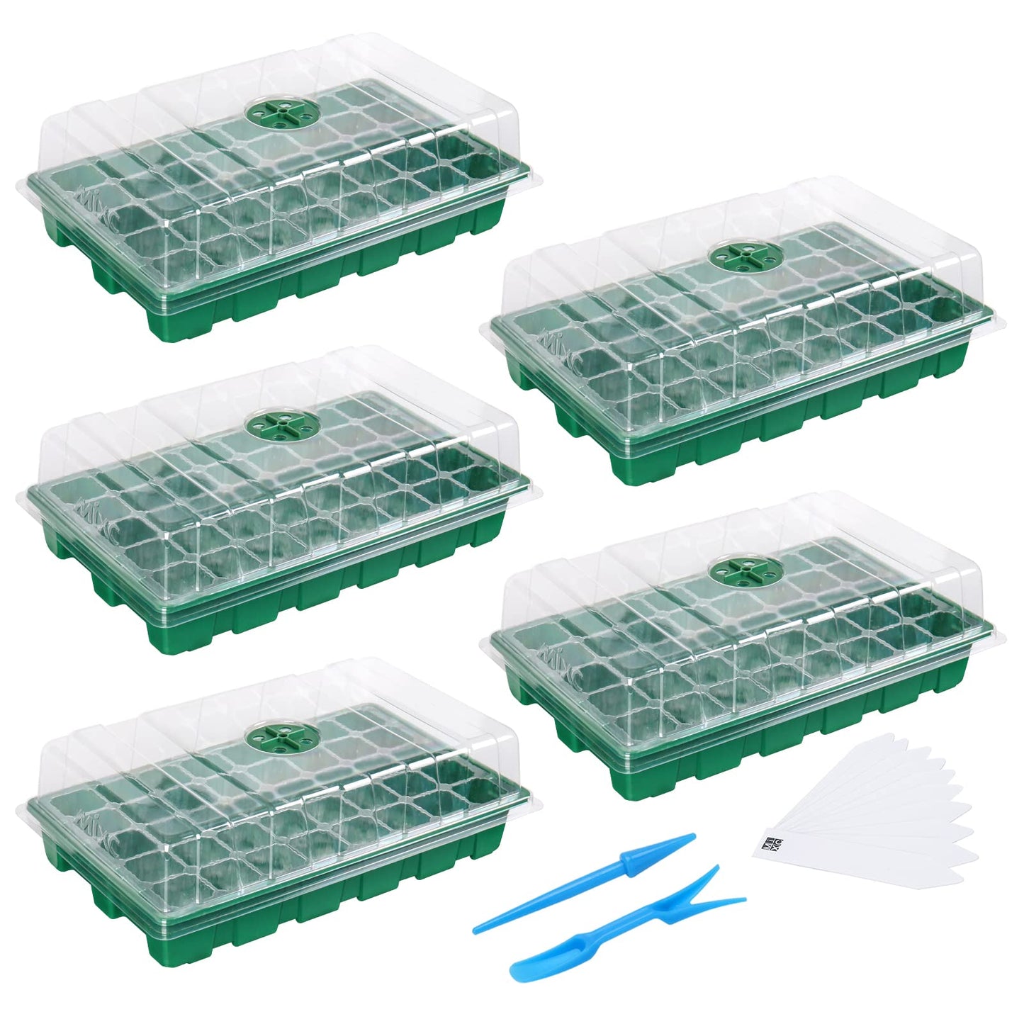 Seedling Trays Seed Starter Tray, 5-Pack Mini Propagator Plant Greenhouse Grow Kit with Humidity Vented Domes and Base