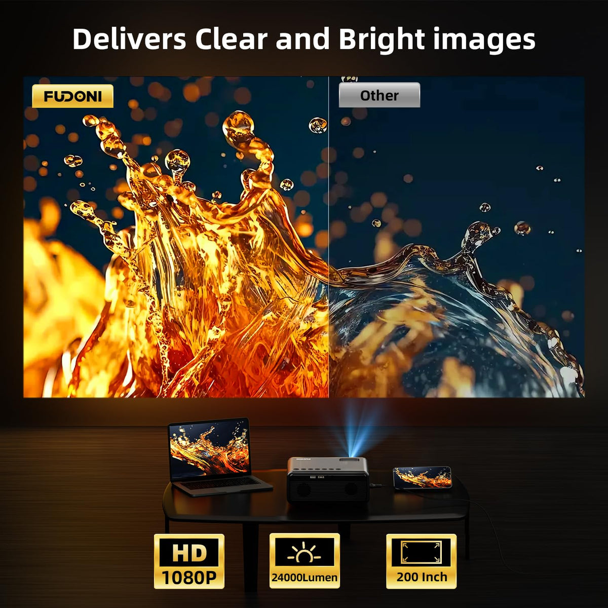FUDONI WiFi Bluetooth Projector