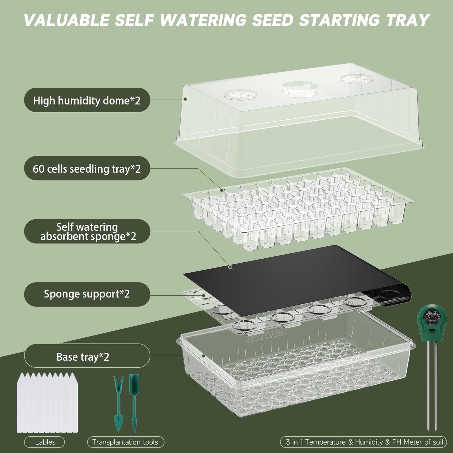 Self Watering Seed Starter Trays with High Humidity Domes, 2PCS