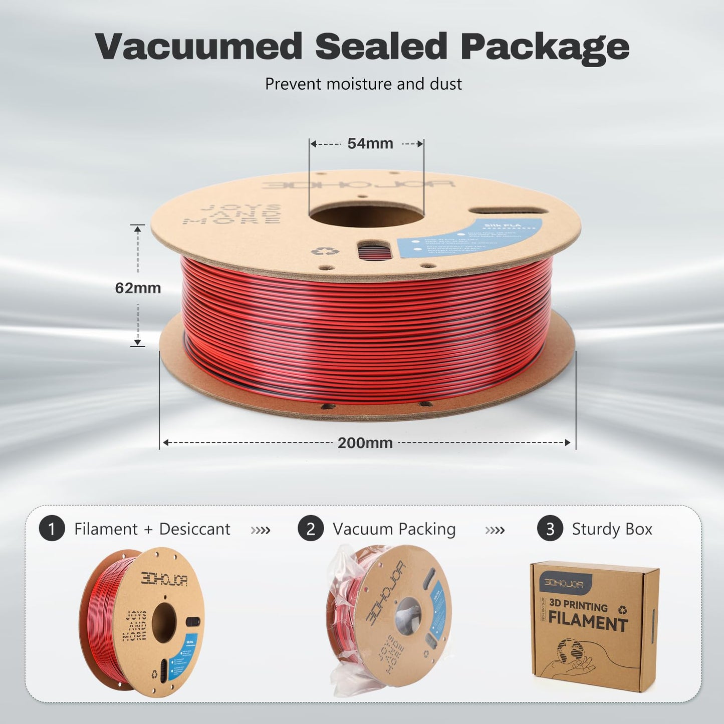 Silk PLA Filament 1.75mm Black Red Gold