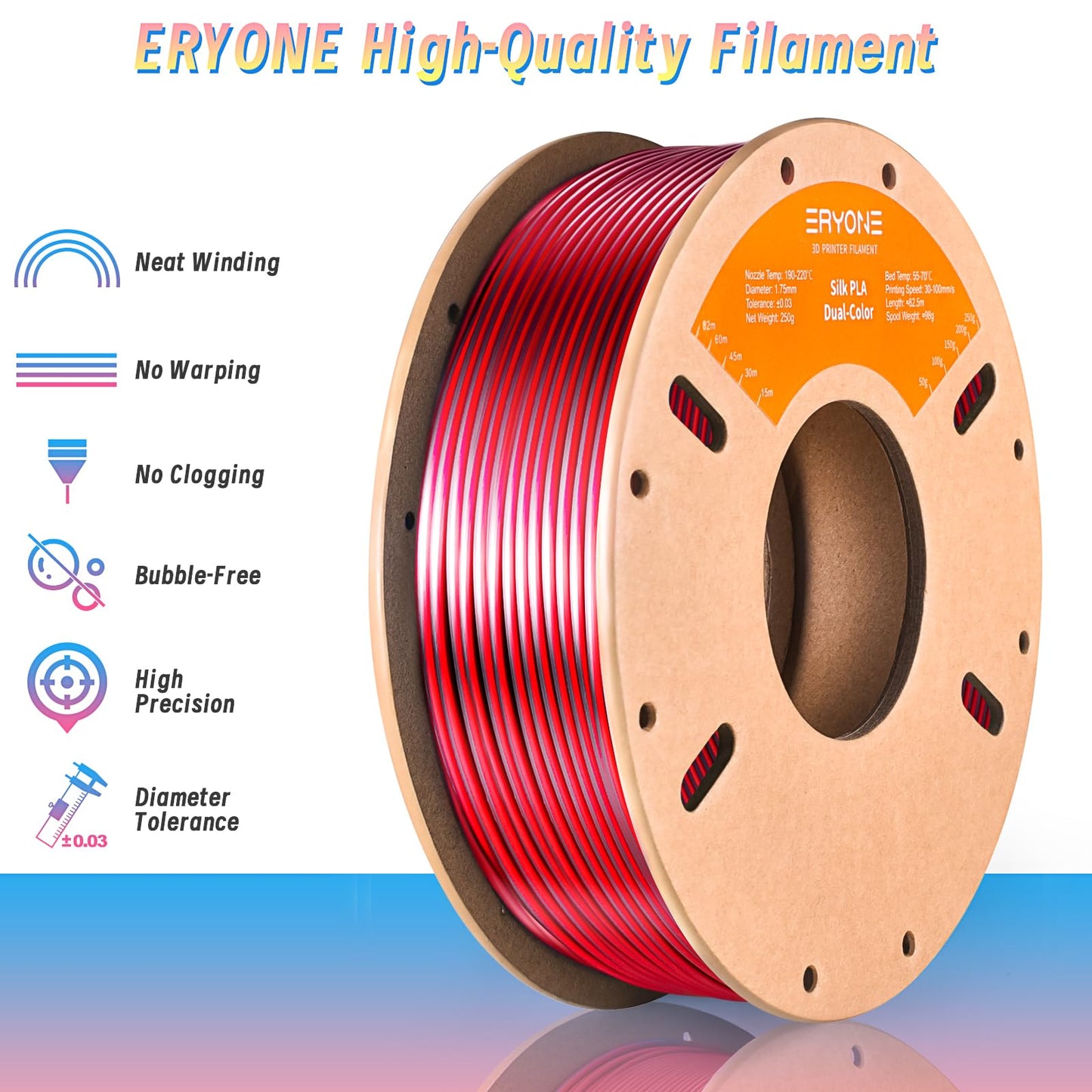 Silk Dual Color PLA Filament 3D Printer 1.75mm +/- 0.03mm