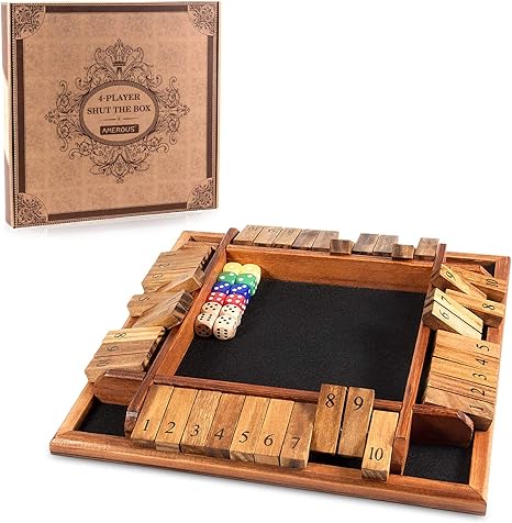 Shut The Box Dice Game, Wooden Board Table Math Game