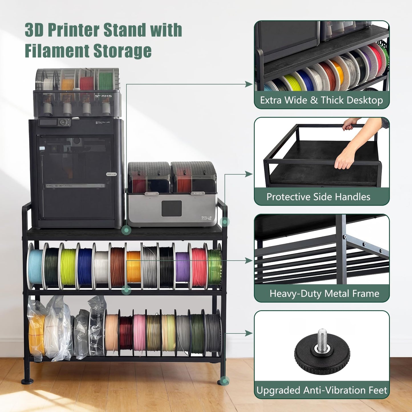 3D Printer Stand with Filament Storage Heavy Duty Metal