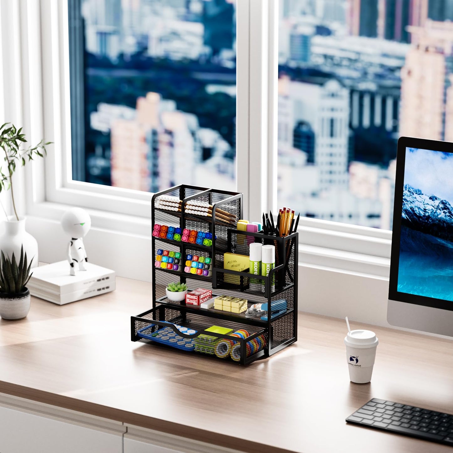 Mesh Pen Holder for Desk, Multi-Functional Pencil Organizer