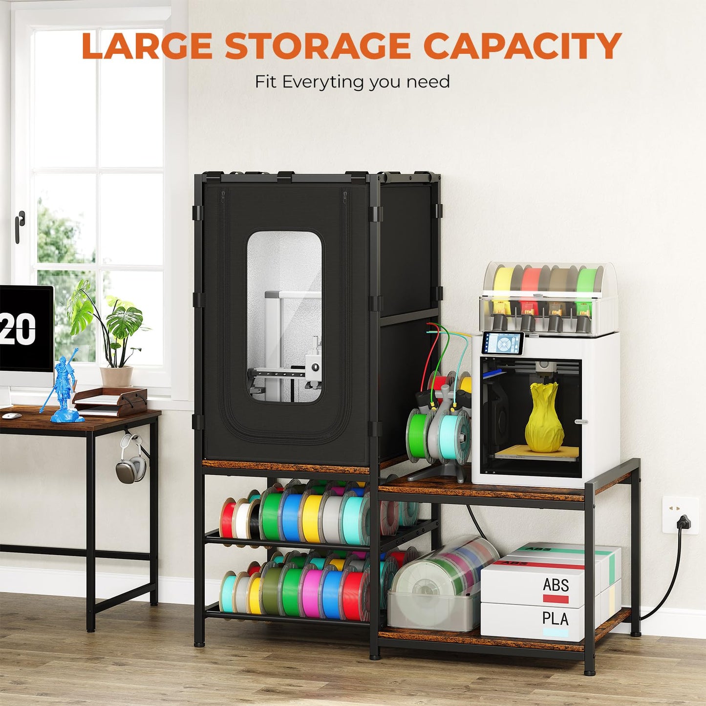 3D Printer Table with Filament Storage Rack