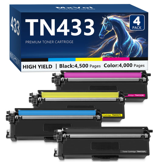 TN433 Toner Cartridge Set Replacement for Brother TN-433 TN431 Toner Cartridge MFC-L8900CDW MFC-L8610CDW HL-L8360CDW HL-L8260CDW Printer Toner (TN433BK TN433C TN433M TN433Y, 4-Pack)