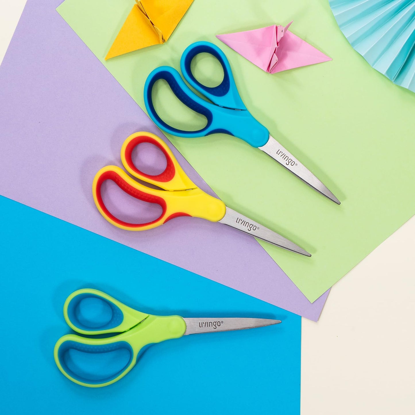 LIVINGO 7" Kids Scissors for School Pointed Tip 3 Pack
