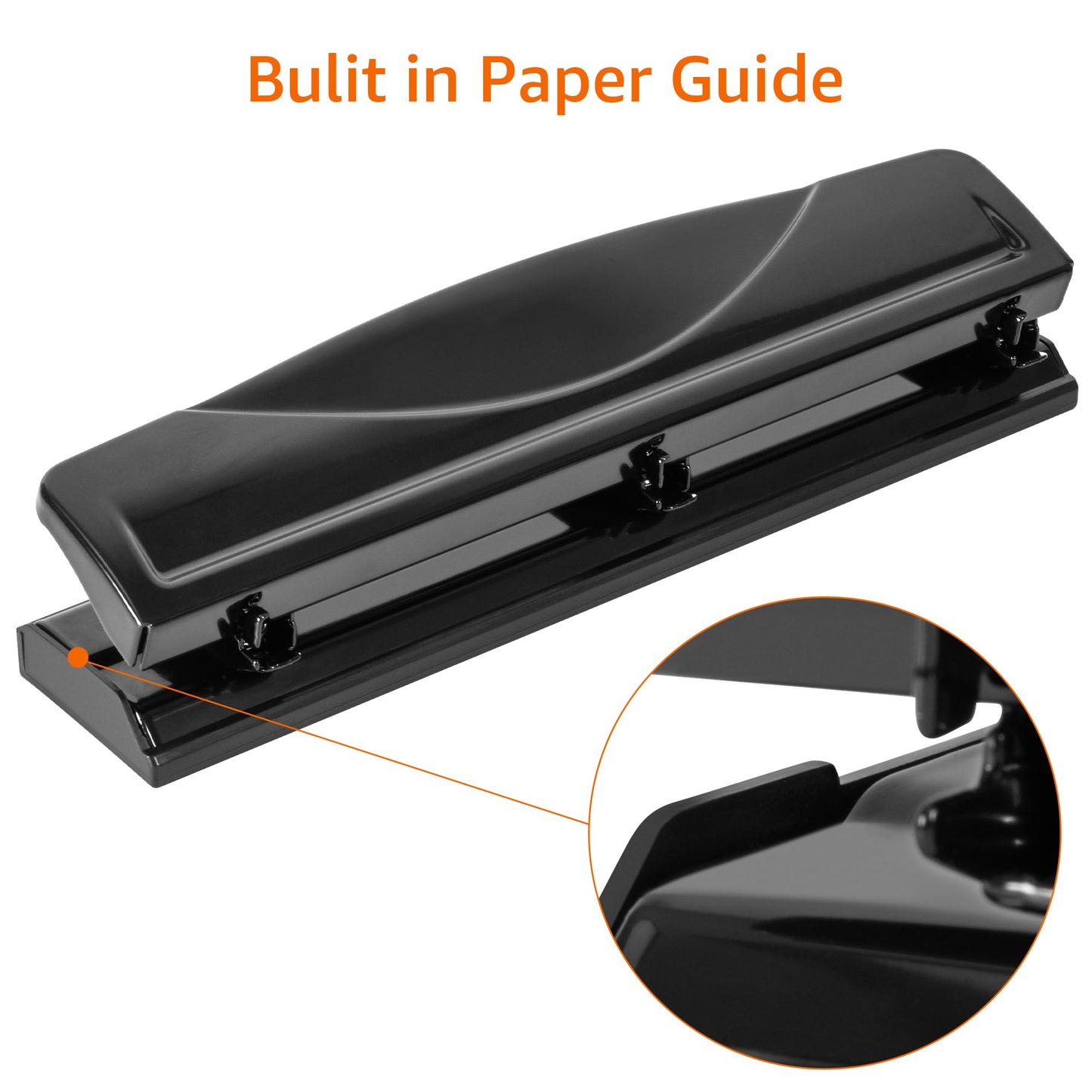 3 Hole Punch, 10 Sheet Capacity, Black, Easy-Clean Tray