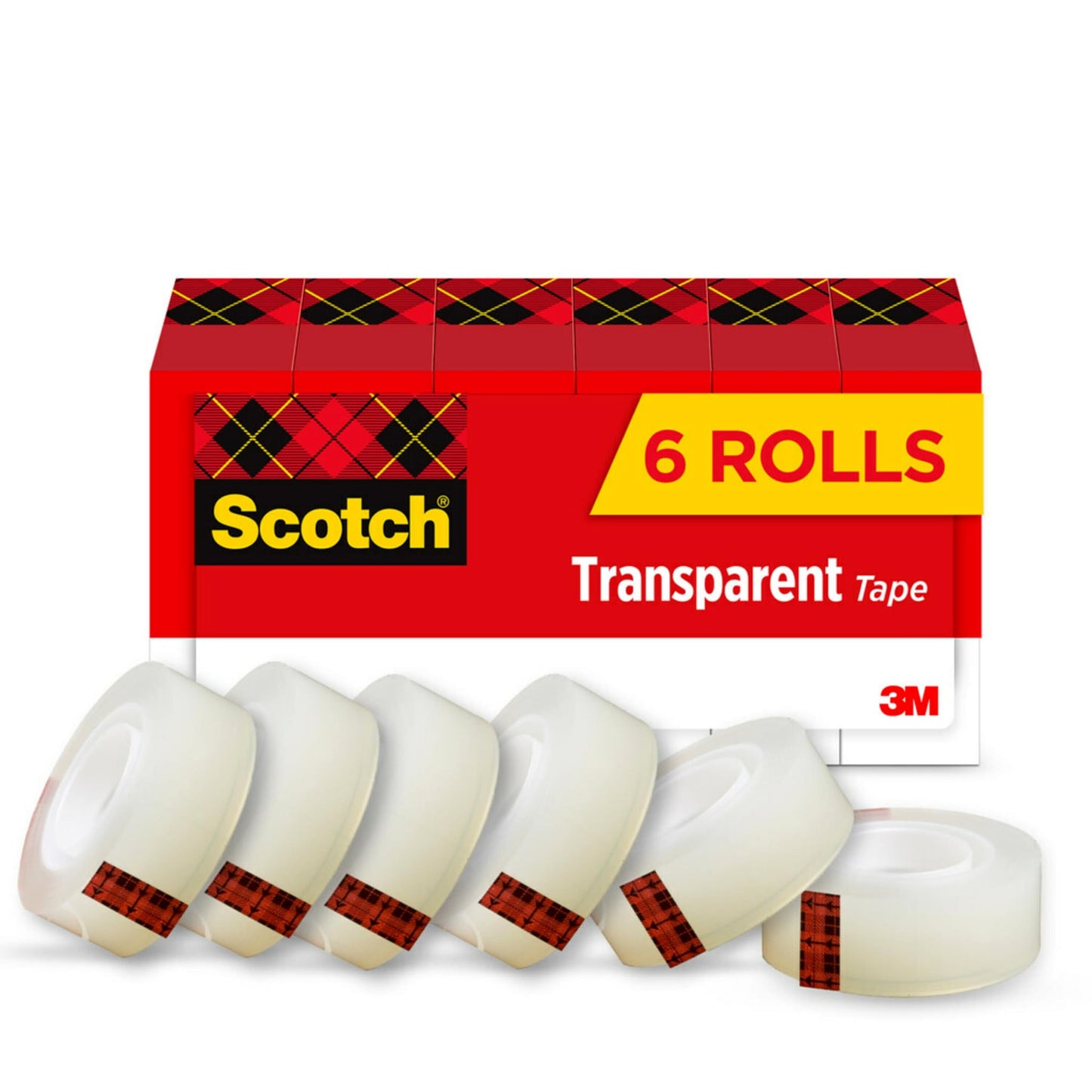 Scotch Transparent Tape, Clear Tape, 1 Inch Core, 3/4 in x 1000 in, 6 Boxes