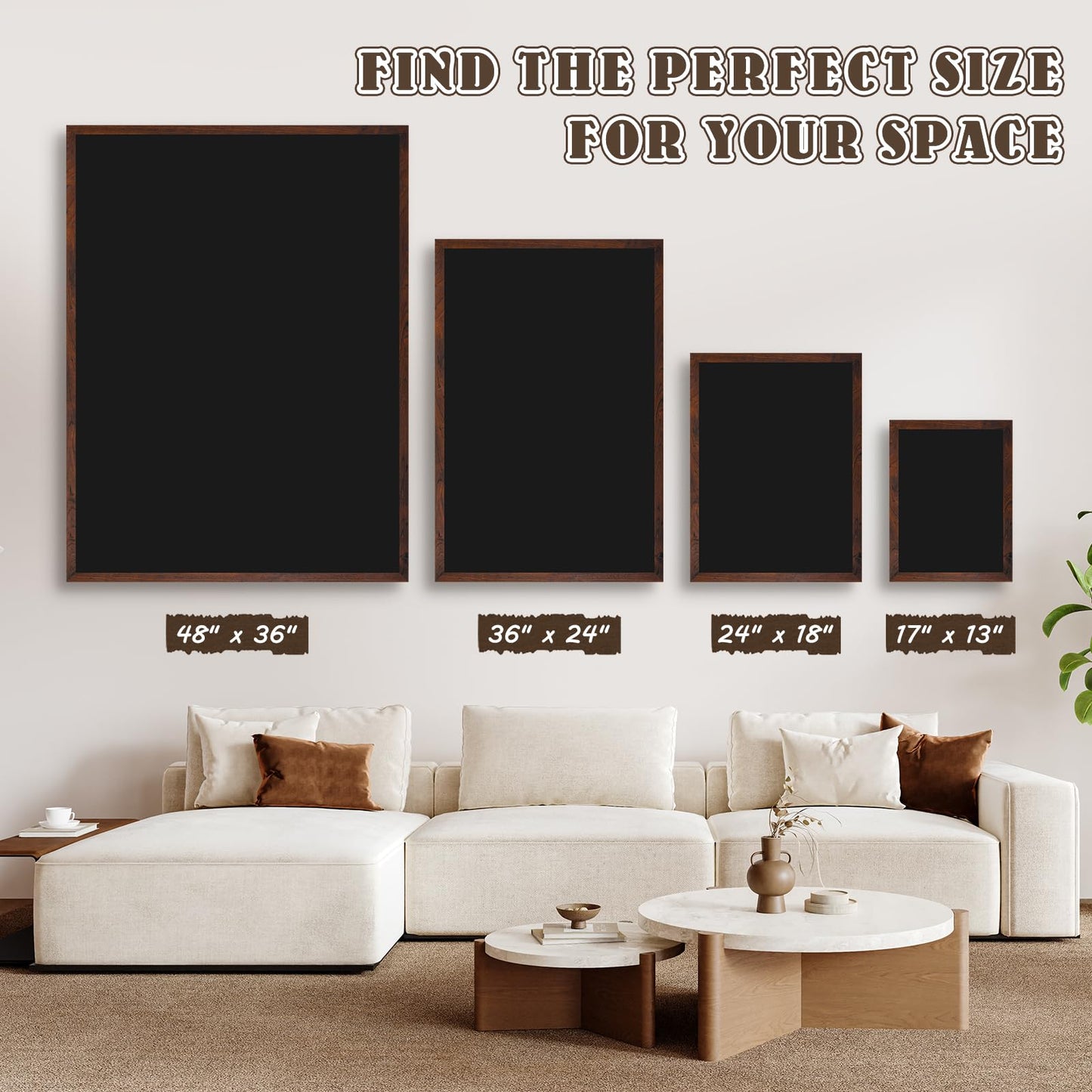 4 THOUGHT Magnetic Chalk Board 36" x 24", Rustic Brown