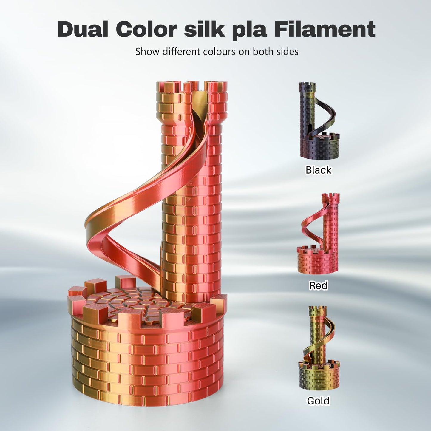 Silk PLA Filament 1.75mm Black Red Gold